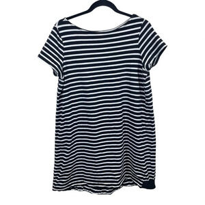 Tristan Dixie Striped Cotton Dress Black White pleated back womens small